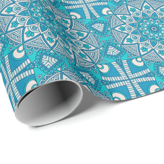 Eleganter BlumenTürkis Boho vitral Muster Geschenkpapier (Rolleneckpunkt)