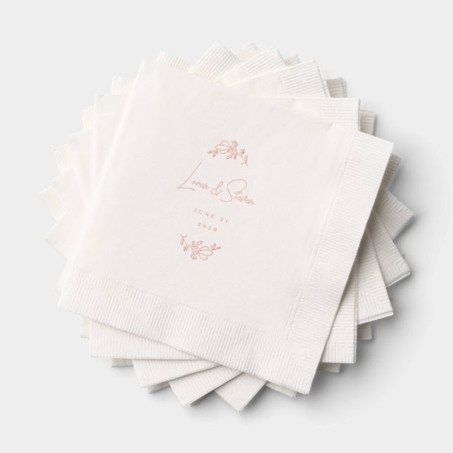 Eleganter Blumenwald Hochzeit Personalisierte Rose Servietten Mit Folie (Insitu (Gestapelt))