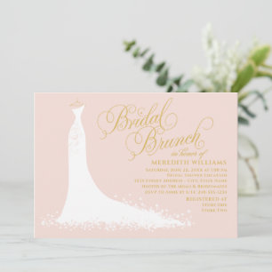 Eleganter Blush and Gold Wedding Gown Bridal Brunc Einladung