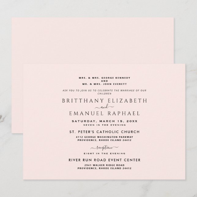 Eleganter Blush Beide Eltern haben Hochzeit I Einladung (Vorne/Hinten)