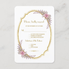 Eleganter Blush Bloral Gold Frame Wedding RSVP Karte