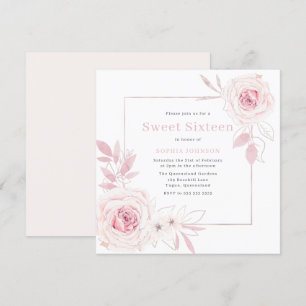 Eleganter Blush Blumenkronenrahmen Sweet 16 16 Einladung
