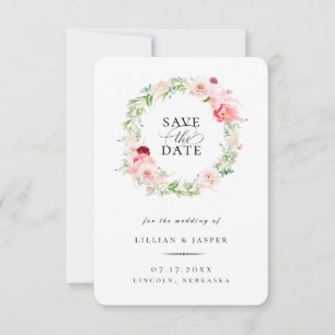 Eleganter Blush Blumenreath Save the Date Ankündigung