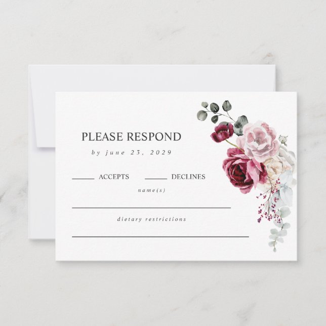 Eleganter Blush & Burgund-Bläschen-QR-Code RSVP Karte (Vorderseite)