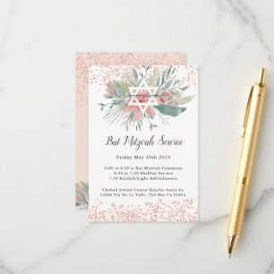 Eleganter Blush Floral Bat Mitzvah Service Begleitkarte