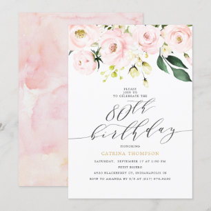 Eleganter Blush Floral und Eukalyptus 80. Geburtst Einladung