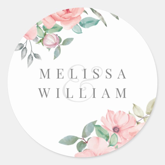 Eleganter Blush Floral Wedding Umschlag Aufkleber (Vorderseite)