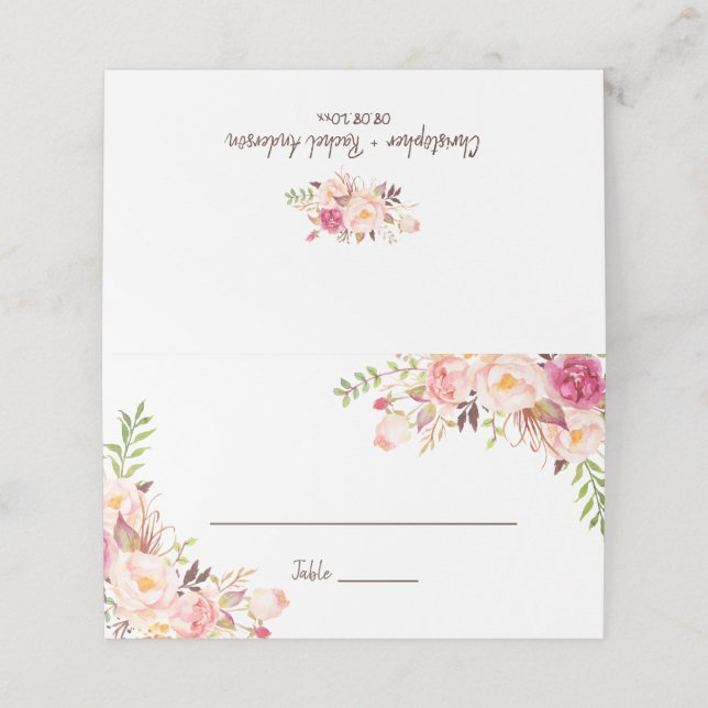 Eleganter Blush Florals Wedding Escort Faltplatz Platzkarte (Außenseite Aufgefaltet)