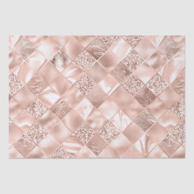 Eleganter Blush Glitzer Diamond Lattice Muster Seidenpapier (Vorderseite)