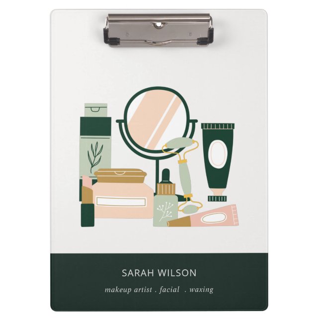 Eleganter Blush Green Makeup Artist Cosmologe Klemmbrett (Vorderseite)