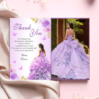 Eleganter Blush Lila Blütenpracht Quinceñera Gebur Dankeskarte