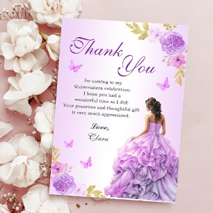 Eleganter Blush Lila Blütenpracht Quinceñera Gebur Dankeskarte