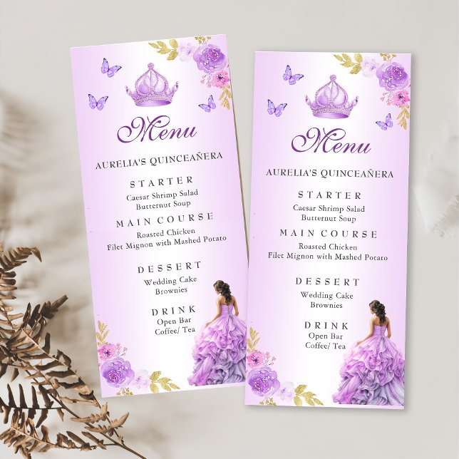 Eleganter Blush Lila Blütenpracht Quinceñera Gebur Menükarte (Von Creator hochgeladen)