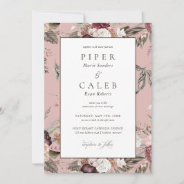 Eleganter Blush Pink Burgund Bläserner Hochzeitsem Einladung