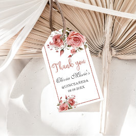 Eleganter Blush Pink Floral Quinceanera Geburtstag Geschenkanhänger