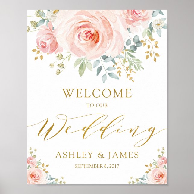Eleganter Blush Pink Gold Wedding Willkommen Poster (Vorne)