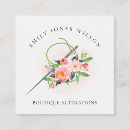 Eleganter Blush Pink Needle Wasserfarbe Blumenmata Quadratische Visitenkarte