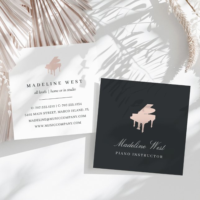 Eleganter Blush Pink Piano Lehrer für Musik Quadratische Visitenkarte (Von Creator hochgeladen)