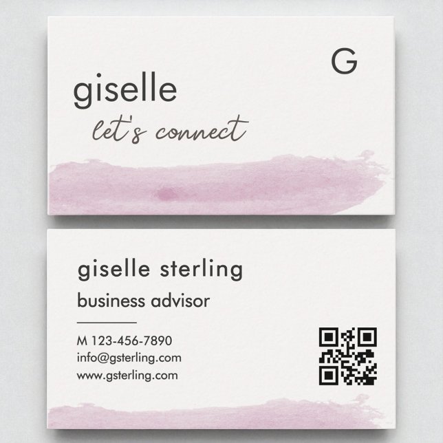 Eleganter Blush Pink Pinselstrich Strich QR Code Visitenkarte (Von Creator hochgeladen)