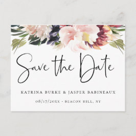 Eleganter Blush Plum Bloral Save the Date Ankündigungspostkarte