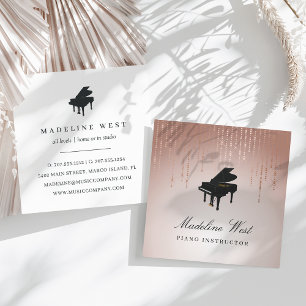 Eleganter Blush Rain Piano Lehrer für Musik Quadratische Visitenkarte