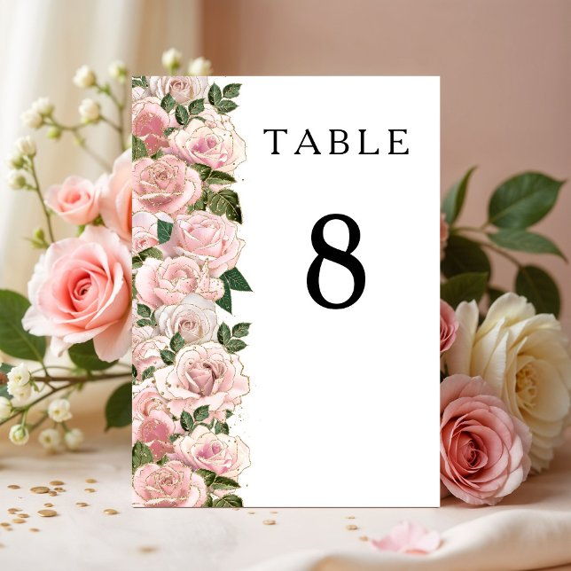 Eleganter Blush Roses Blumentisch Tischnummer (Elegant Blush Pink Roses Floral Wedding Table Numb Table Number)