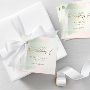 Eleganter Blush und grüne Pinselstriche, Hochzeite Geschenkanhänger