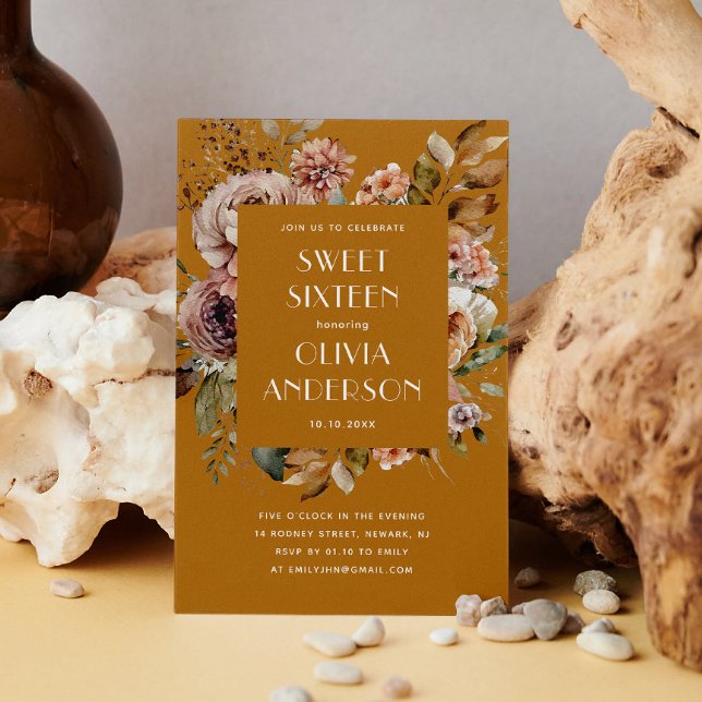 Eleganter Blütensenf in Aquarellfarben, Orange Swe Einladung (Von Creator hochgeladen)