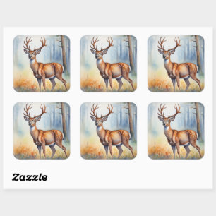 Eleganter Bock in goldenem Licht Waldlandschaft Quadratischer Aufkleber