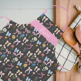 Eleganter Bogen Rosa Schwarz Florales Muster Backe Schürze