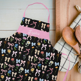 Eleganter Bogen Rosa Schwarz Florales Muster Backe Schürze