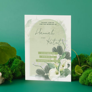 Eleganter Bogen Sage Grün & Weiße Wasserfarbe Flor Save The Date