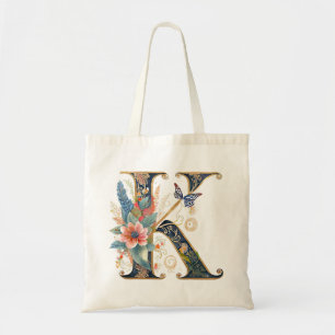 Eleganter bohemianischer Blumenbuchstabe K Tragetasche