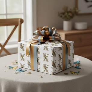 Eleganter bohemianischer Blumenbuchstabe X Geschenkpapier