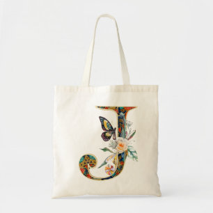 Eleganter bohemianischer floraler Buchstabe J Tragetasche