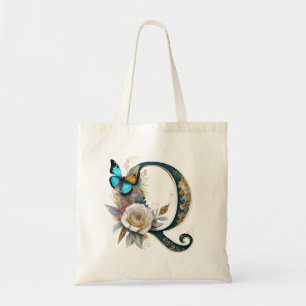 Eleganter bohemianischer floraler Buchstabe Q Tragetasche