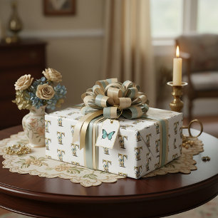 Eleganter bohemianischer floraler Buchstabe T Geschenkpapier