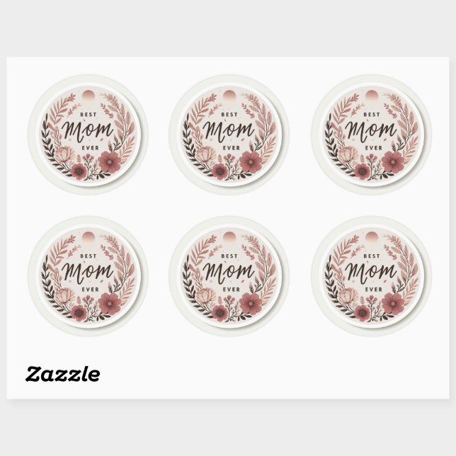 Eleganter Boho Beste Mama Ever Sticker - Rosa Flor (Blatt)