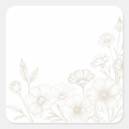 Eleganter Boho-Blumen-Linienkunst-Rahmenhintergrun Quadratischer Aufkleber