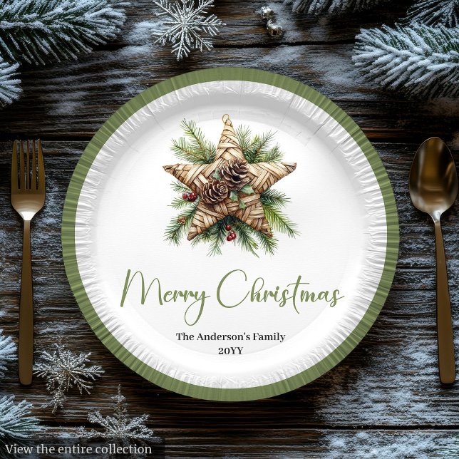 Eleganter Boho-Botanischer-Christbaum-Tafel-Teller Pappteller (Elegant Boho Botanical Christmas Tree Dinner Plates)