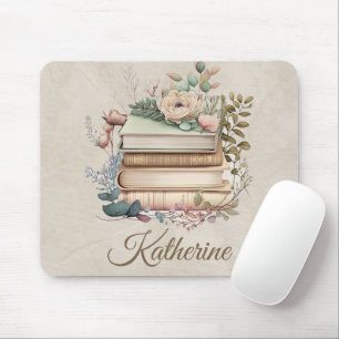 Eleganter Boho-Buchstapel Floral Name Mousepad