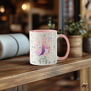 Eleganter Boho-Chic-Blumen-Monogramm-Becher - J Tasse