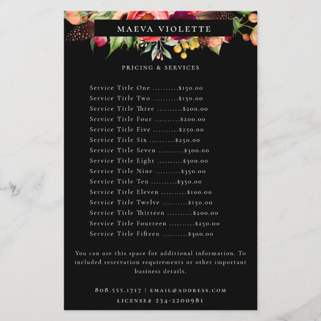Eleganter Boho Floral Business Service/Pricing Fly Flyer (Vorne)