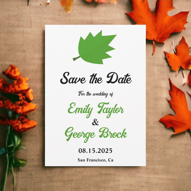 Eleganter Boho Grüner Herbst hinterlässt Hochzeit  Save The Date (Von Creator hochgeladen)