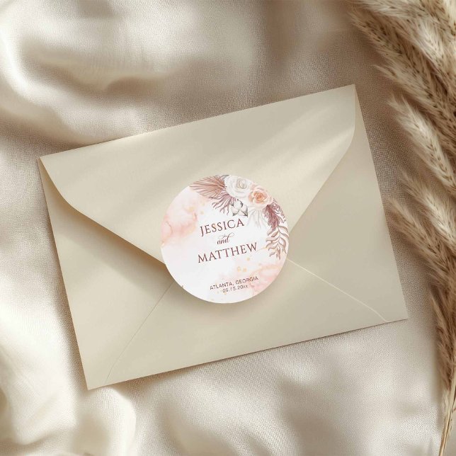 Eleganter Boho Style Rosa Rose Floral Willkommen Runder Aufkleber (Von Creator hochgeladen)