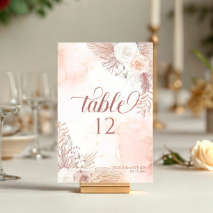 Eleganter Boho Style Rosa Rose Floral Willkommen Tischnummer