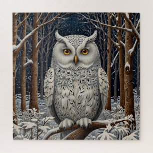 Eleganter Boho-Weißer-Uhu-Wald-Winterwald