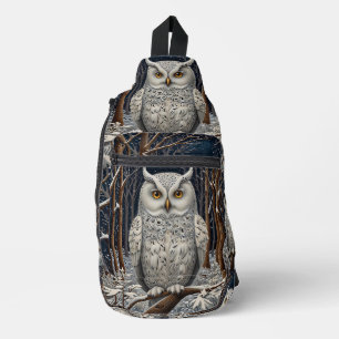 Eleganter Boho-Weißer-Uhu-Wald-Winterwald Crossbody Bag