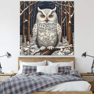 Eleganter Boho-Weißer-Uhu-Wald-Winterwald Leinwanddruck