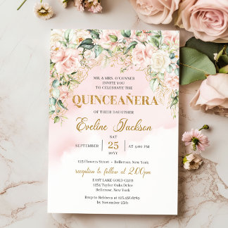 Eleganter bohrosafarbener Glitzer Quinceañera Einladung